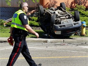 Police called off a pursuit shortly before a fleeing vehicle was involved in a collision at 156 Street and 100 Avenue in Edmonton on Aug. 6, 2012. One person died.