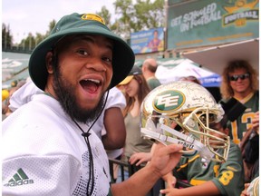 Eskimos running back Kendial Lawrence meets fans during Eskimos Fan Day at Commonwealth Stadium in Edmonton on Tuesday, July 4, 2017. Trent Schneider / Edmonton Eskimos/Submitted