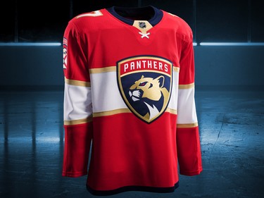 Florida Panthers home jersey design by Adidas for the 2017-18 NHL season.