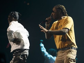 Future (right), Nayvadius DeMun Wilburn, performs with backup dancers at Rogers Place in Edmonton on Wednesday, June 7, 2017.