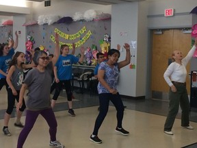 Grade 6 students from St. Philip Catholic Elementary School tried to keep up with the Sage Seniors Association Zumba class to kick off Seniors' Week activities.