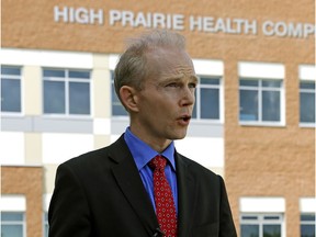 Dr. Kevin Worry (zone medical director-north, Alberta Health Services) outside the High Prairie Health Complex in High Prairie on June 16, 2017.