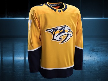 Nashville Predators home jersey design by Adidas for the 2017-18 NHL season.