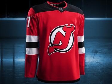 New Jersey Devils home jersey design by Adidas for the 2017-18 NHL season.