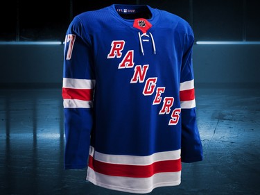 New York Rangers home jersey design by Adidas for the 2017-18 NHL season.