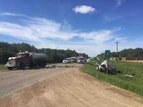 On June 10, 2017 at approximately 4:00 p.m., Boyle RCMP responded to a head on collision involving two vehicles on Highway 831, 5kms south of Boyle. A semi water truck was heading southbound when it collided head on with a northbound E-350 Van that had crossed the centre line of the highway. The van then veered into a ditch after the collision.  RCMP/photo supplied