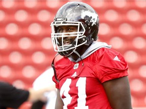 Calgary Stampeders defensive lineman Cordarro Law during CFL training camp at McMahon Stadium in Calgary on May 31, 2017.