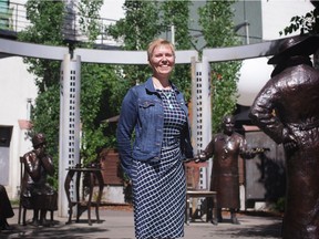 Shauna Frederick, chair of the Famous 5 Foundation, at a Calgary monument dedicated to early suffragettes. June 7 marks the 100th anniversary since the first two women were elected to the Alberta legislature.