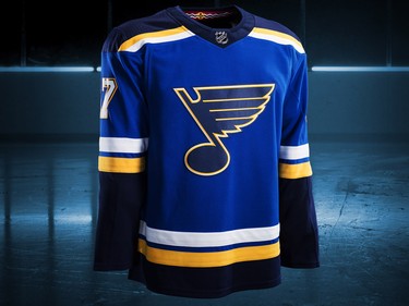 St. Louis Blues home jersey design by Adidas for the 2017-18 NHL season.