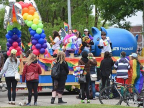 The colourful annual Pride Parade winds its way along Whyte Avenue to 104 Street in Edmonton on June 10, 2017.