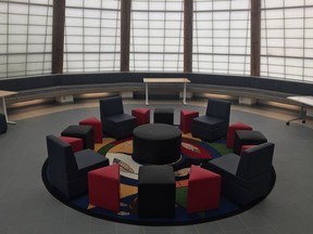 The tipi room is sometimes used for restorative circles at the Ermineskin Junior Senior High School in central Alberta.