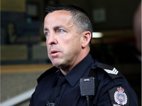 Sgt. Gary WIllits, with the Edmonton police hate crimes unit, spoke to media at Edmonton Police Headquarters at 9620 103a Ave. in Edmonton, Alta., on Wednesday, June 14, 2017, after Barry Kent WInters, 62, was arrested and charges with willful promotion of hatred on June 1, 2017.
