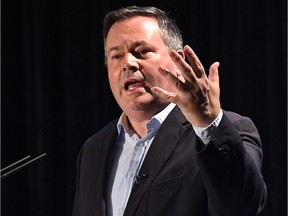 PC Leader Jason Kenney speaks to supporters about the upcoming vote on unity between the PCs and Wildrose at the Delta South Hotel in Edmonton, July 5, 2017.
