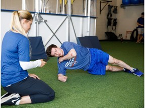 Oilers prospect Kailer Yamamoto takes part in fitness testing during a press availability at Rogers Place prior to the beginning of the Edmonton Oilers' development camp in Edmonton on Saturday, July 1, 2017.