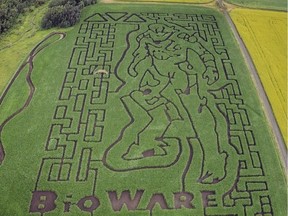 A design from BioWare's yet-to-be-released Anthem video game has been cut into the Edmonton Corn Maze.