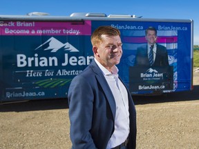 Former Wildrose leader Brian Jean stands near his campaign RV after launching his bid for leadership of the new United Conservative Party at an event near Airdrie on  July 24, 2017.