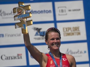 Flora Duffy of Bermuda won the Elite Women race in Hawrelak Park in the ITU Triathlon on July 29, 2017.