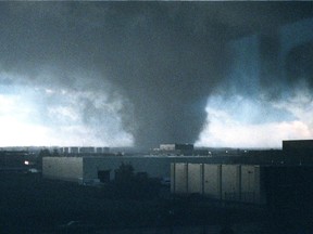 A massive tornado passes from south to north near 34 Street and 94 Avenue in Edmonton on Black Friday, July 31, 1987.