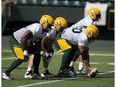 The Edmonton Eskimo offensive line practices in preparation of Friday's game against the B.C. Lions on Tuesday July 25, 2017, at Commonwealth Stadium in Edmonton.