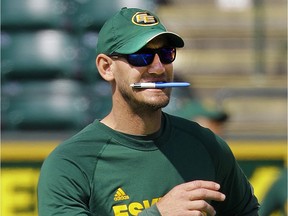 Edmonton Eskimos head coach Jason Maas at team practice in Edmonton on July 13, 2017. The Eskimos will play the Ottawa Redblacks in Edmonton on July 14, 2017.