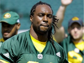 Edmonton Eskimos defensive end Marcus Howard at team practice in Edmonton on July 13, 2017. The Eskimos will play the Ottawa Redblacks in Edmonton on July 14, 2017.