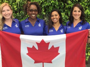 From left to right: Shannon Peacocke, Rosebell Asiri, Shrina Patel and Naomi Nadeau. They are working as "ambassadors" in the downtown core, answering questions, referring people to services and communicating with business owners.