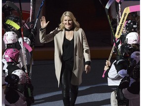 Canadian hockey player Hayley Wickenheiser is honoured on her retirement before the Calgary Flames and Edmonton Oilers game in Edmonton, Alta., on Saturday January 14, 2017.