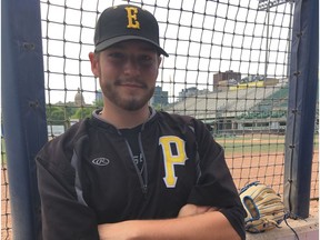 Edmonton Prospects pitcher Zaine Foth-Thomas poses for a picture at RE/MAX Field on July 7, 2017. Foth-Thomas threw the first no-hitter in Prospects history on July 4.