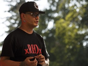 Chef Shane Chartrand speaks during xREDx Talks at Enoch Cree Nation on Thursday, July 6, 2017.