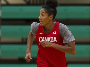 Miranda Ayim practices with teammates during Team Canada's selection camp at the Saville Sports Centre in Edmonton on Wednesday, July 26, 2017.