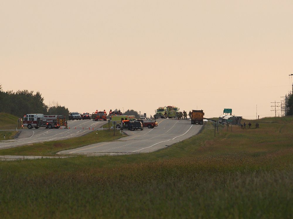 Tanker hauling jet fuel on fire on Yellowhead Highway west of Edmonton
