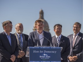 Brian Jean unveiled more proposed policies in front of the legislature building in downtown Edmonton on Wednesday, July 26, 2017.