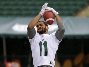 Edmonton Eskimos wide receiver Nathaniel Behar at team practice in Edmonton on June 28, 2017.