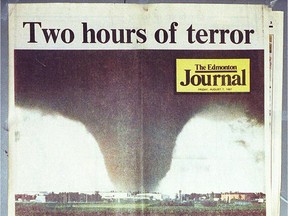 The front page of the Edmonton Journal after Black Friday, the July 31, 1987 tornado that killed 27 people.