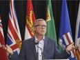 Saskatchewan Premier Brad Wall speaks to media during the Council of the Federation meetings in Edmonton on Tuesday, July 18, 2017.