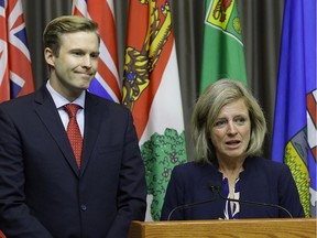 Brian Gallant (Premier of New Brunswick) and Rachel Notley (Premier of Alberta) speak with media in Edmonton on Monday July 17, 2017, where the three-day meeting of Premiers and National Indigenous Organization Leaders is being held.