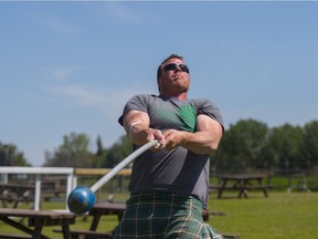 Sean Langford of the Alberta Scottish Athletic Association tosses the Scottish hammer Wednesday, July 5, 2017. Fort Edmonton Park will host its annual Celtic Gathering  this weekend complete with an array of traditional Celtic music, dance and entertainment.