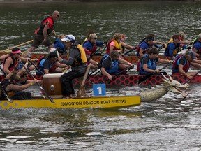Teams compete at the Edmonton Dragon Boat Festival on Sunday August 20, 2017, in Edmonton.