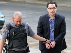 Joshua Petrin, convicted in the first-degree murder of Lorry Santos, enters Queen's Bench Courthouse in Saskatoon on Friday, June 12, 2015. Petrin was set to be sentenced on another homicide in Edmonton Monday, but the proceedings were delayed.