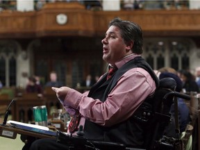 Minister of Veterans Affairs and Associate Minister of National Defence Kent Hehr is shown during Question Period in the House of Commons on Parliament Hill in Ottawa, Thursday, May, 4, 2017. THE CANADIAN PRESS/Fred Chartrand ORG XMIT: FXC106