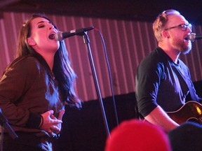 Jess Moskaluke plays an indoor set at the Cider House at BIg Valley Jamboree Friday after her mainstage set was cancelled due to thunderstorms.