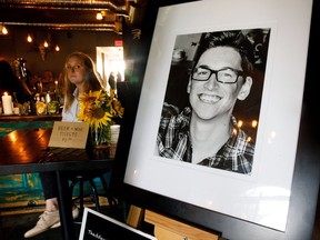 A photo of Thaddeus Lake is displayed at the entrance during the Thaddeus Lake Music Foundation fundraiser at Chartier in Beaumont on Monday, Aug. 14, 2017.