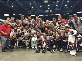 The Edmonton Savages ball hockey team won the gold medal at the Canadian Ball Hockey Championships in Saint John, NB on Saturday, August 12, 2017. Photo Supplied