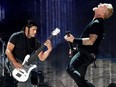 Robert Trujillo, left, and James Hetfield of Metallica at the Rose Bowl