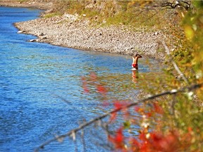 A woman swims in the North Saskatchewan River near Hawrelak Park.