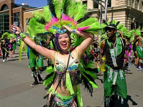 Colorful participants at the annual Cariwest Festival parade in downtown Edmonton on Saturday August 12, 2017.