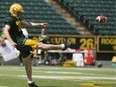 Edmonton Eskimos kicker Hugh O'Neill practices at Commonwealth Stadium on Tuesday July 25, 2017, in Edmonton.