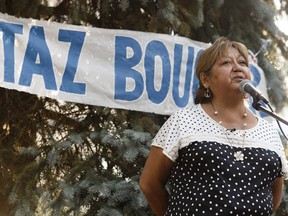 Indigenous elder Taz Bouchier announces she'll be running in the Oct. 16 municipal election as a mayoral candidate during an event at Beaver Hill House Park in Edmonton on Wednesday, Aug. 9, 2017.