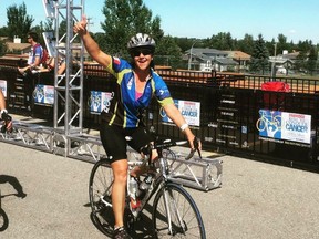 Cathy Kidd riding in a previous Ride to Conquer Cancer. Kidd was set to ride with her daughter Tarran Young in this year's ride, but died on July 8, 2017. Photo supplied