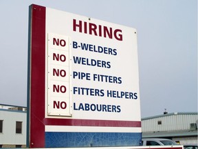 Job board during the downturn outside a manufacturing facility in Nisku. File photo.
